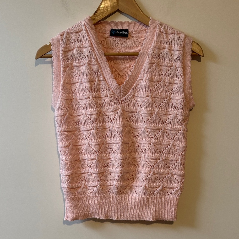 Vintage Pink Knit Sleeveless Sweater Vest